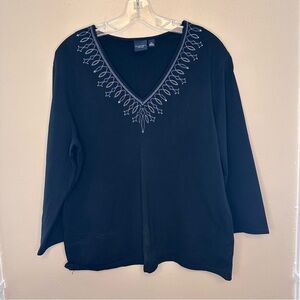 Sonoma Navy 3/4 Sleeve Top with Blue Embroidery Size XL